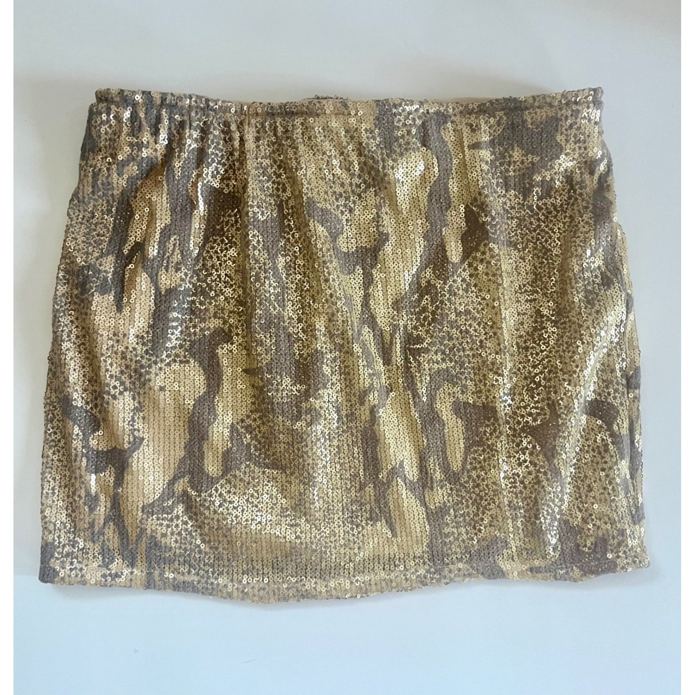 English Rose Sequin Mini Skirt Gold & Silver Animal Print Elastic Waist Lined-Sm